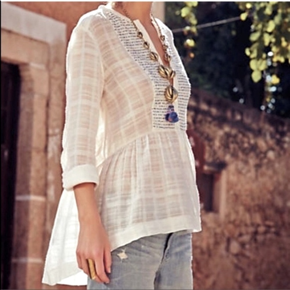 *SOLD*  COPY - Anthropologie MAEVE Embellished Sequins Hi-Low Blouse White 4P